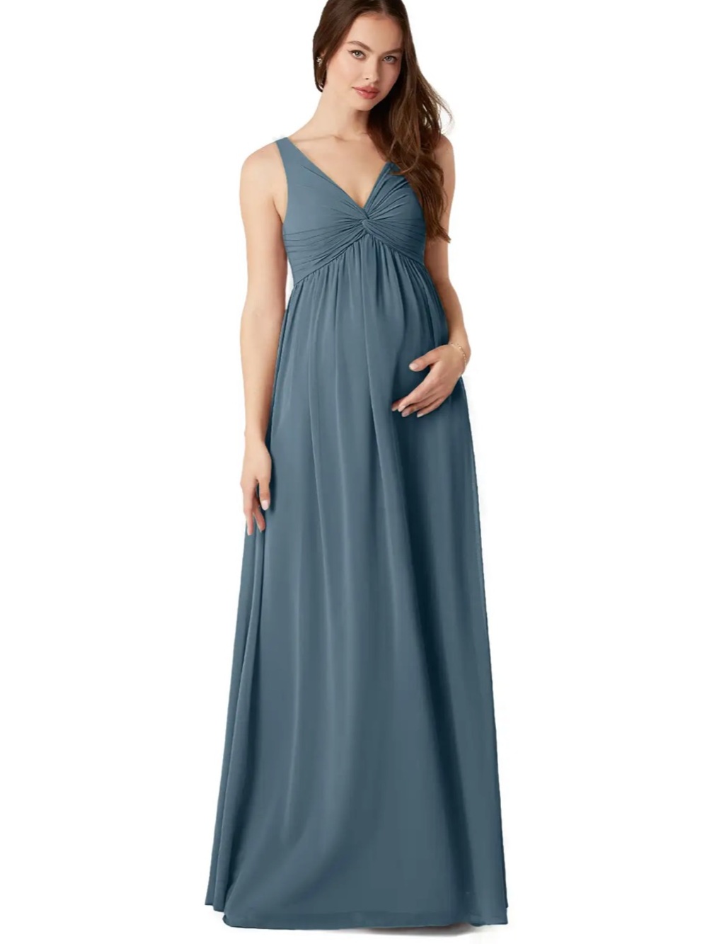 Azazie Slate Blue V-Neck Maxi Maternity Dress
